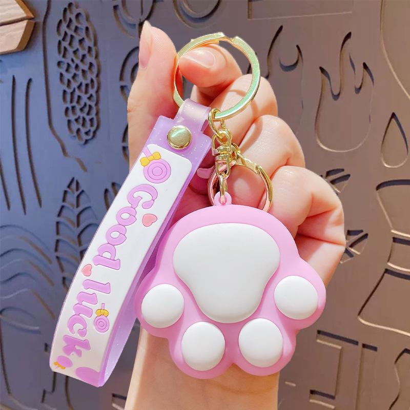 Cute Cat Paw Keychain with Heart Pendant - Cartoon Style Backpack & Car Key Accessory, Perfect Small Gift for Girls