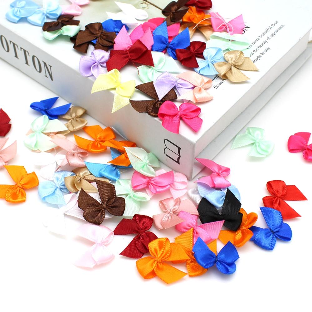 50-100Pcs/Pack 2*2.5cm Small Dacron Ribbon Bow Flower Craft Decoration Handwork DIY Party Decoration Colored Ribbon Bows