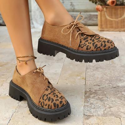 Clasic Lace-Up Fax Suede Round Pumps Shoes Ladies Vintage Mix Color Med Heel Single Shoes Women Big Size Loafers Mujer