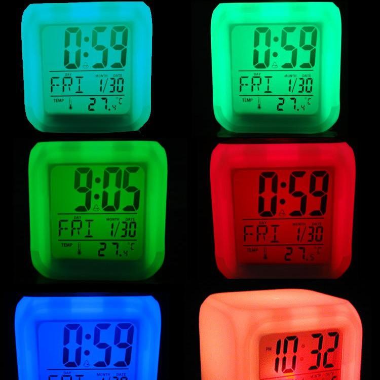Sifang Clock Colorful Color Changing Ten Thousand Alarm Clock Luminous Clock Silent Electronic Clock Small Alarm Clock Desktop Perpetual Calendar
