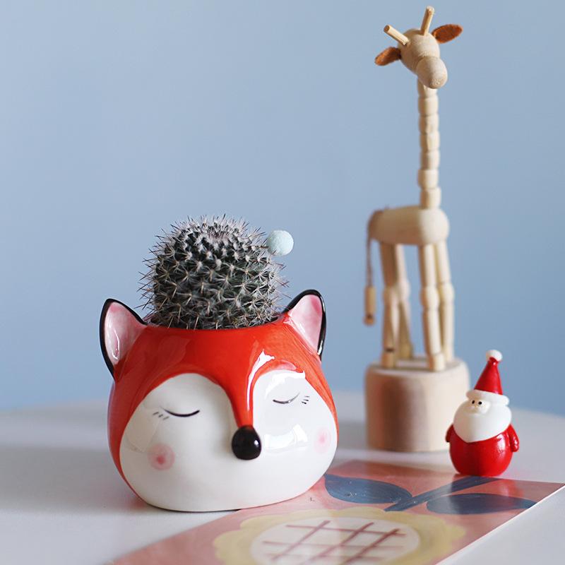 Ceramic Animal Potted Creative Cute Animal Succulent Plant Small Flower Pot Cute Desktop Art Ornaments Giraffe Panda Flower Vase