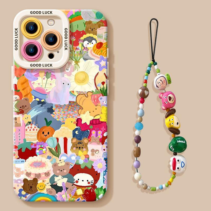 Full screen rabbit is suitable for Apple 17 cartoon 16promax silicone 15 soft 14 lanyard 13 female 12 anti-drop mobile phone case