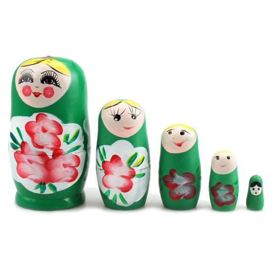 5Pcs Novelty Cartoon Girl Russian Wooden Nesting Dolls Hand Painted Matryoshka