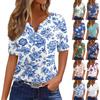 Women's T Shirt Tee Printed Button Short Sleeve Tunic Daily Weekend Fashion Basic V- Neck Regular Top