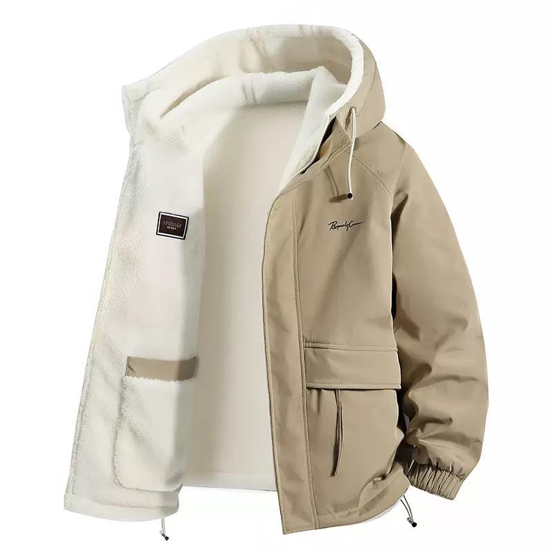 Winter Fashion Trend with Thick Fleece and Warm Hooded Jacket for Men's Casual Loose Sports Plus Large Size Jacket