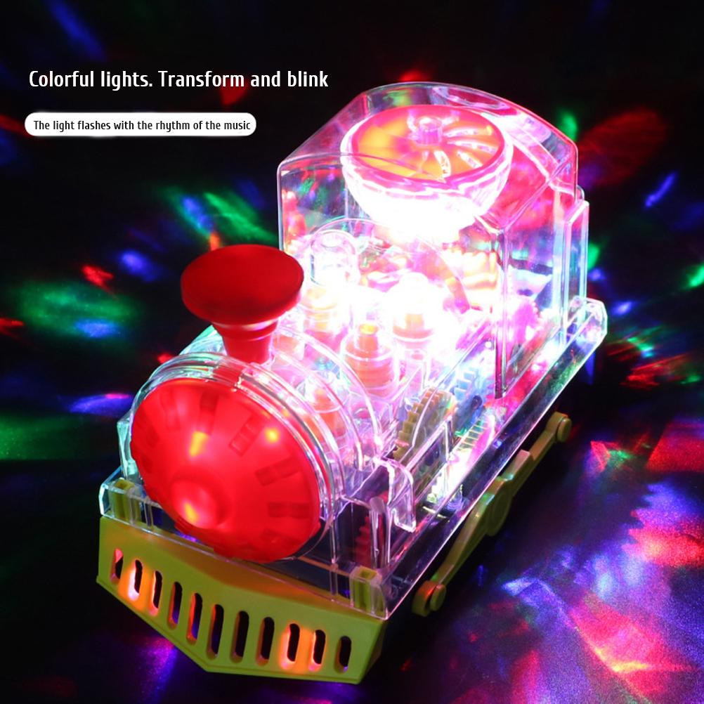 Transparent Electric Gear Train Toys With Music and Rotating Light Electric Gear Locomotive Toy