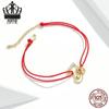 Everle Christmas Stocking Bracelet: Hand Rope Sterling Silver S925 with Gold Plated Zircon, Red Hollow Stocking Design
