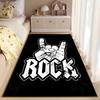 Rock Music Area Rug, Rock Hand Horns Sign Distressed White On Black Print, Music Lover Man Cave Studio Decor, Non-Slip Mat