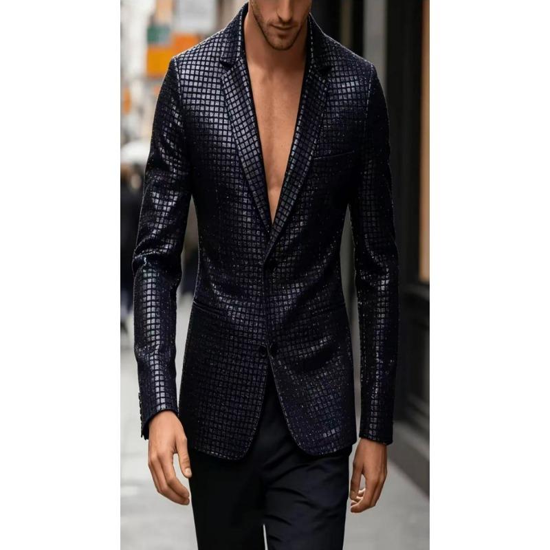 Mens Sequined Blazer Nightclub Party Performance Fashion Casual Suit Jacket