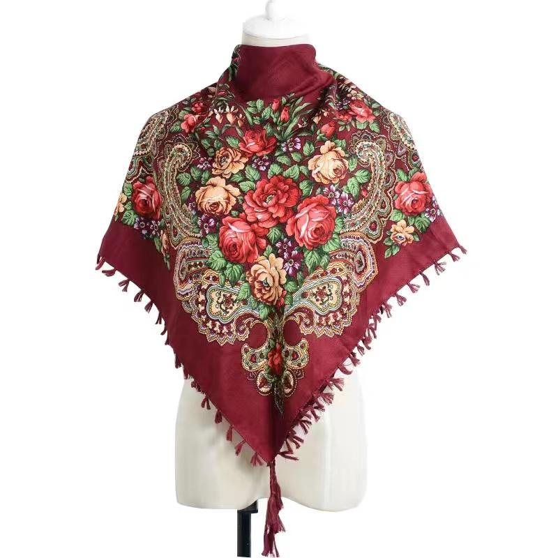 Hijab Ukrainian Embroidery Style Headscarf For Women Square Print Warm Due Head Cotton Blend Scarf Vintage Bandana Shawl 35.5In