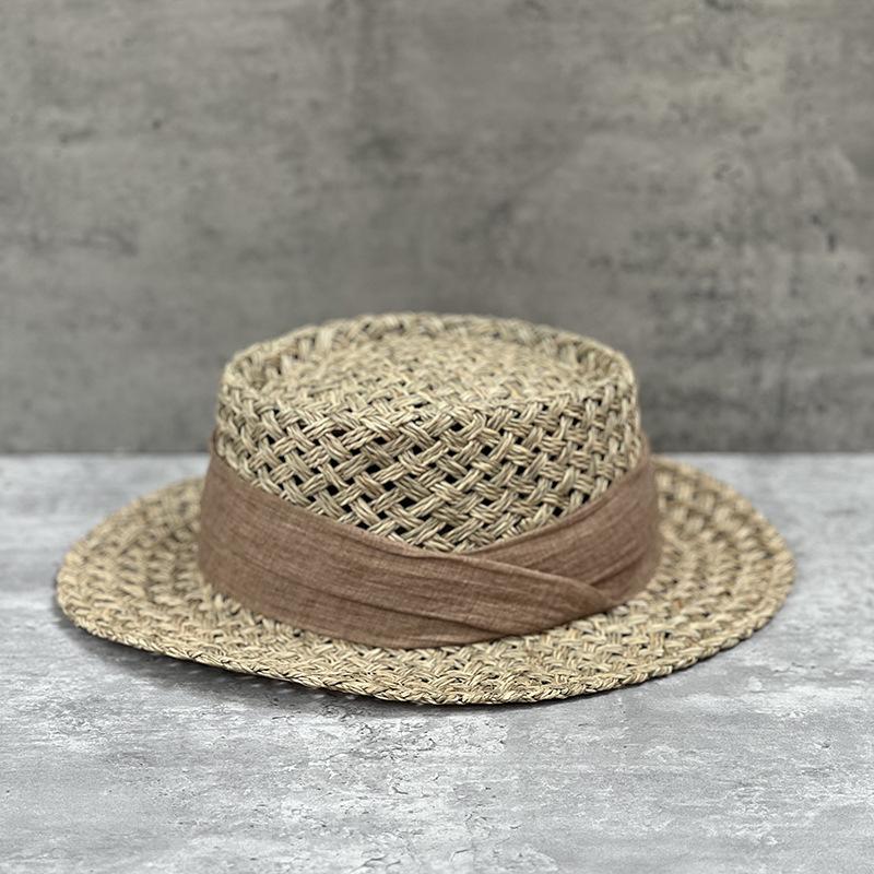 French Vacation Straw Hat Women's Salty Straw Woven Concave Top Top Hat Summer Sun Protection Visor Retro Versatile Casual Beach Hat