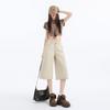 Fashion Light Apricot Low Waist Loose Straight Thin Fabric Wide Leg Cropped Capri Denim Pants For Women  Versatile Slimming FigureFlattering Design