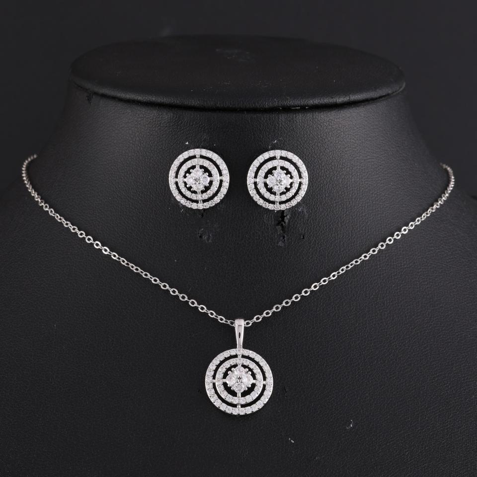 ZAKOL Fashion Multi Layer Round Circle Zircon Earrings Necklace For Women Luxury Wedding Party Accessories Gift