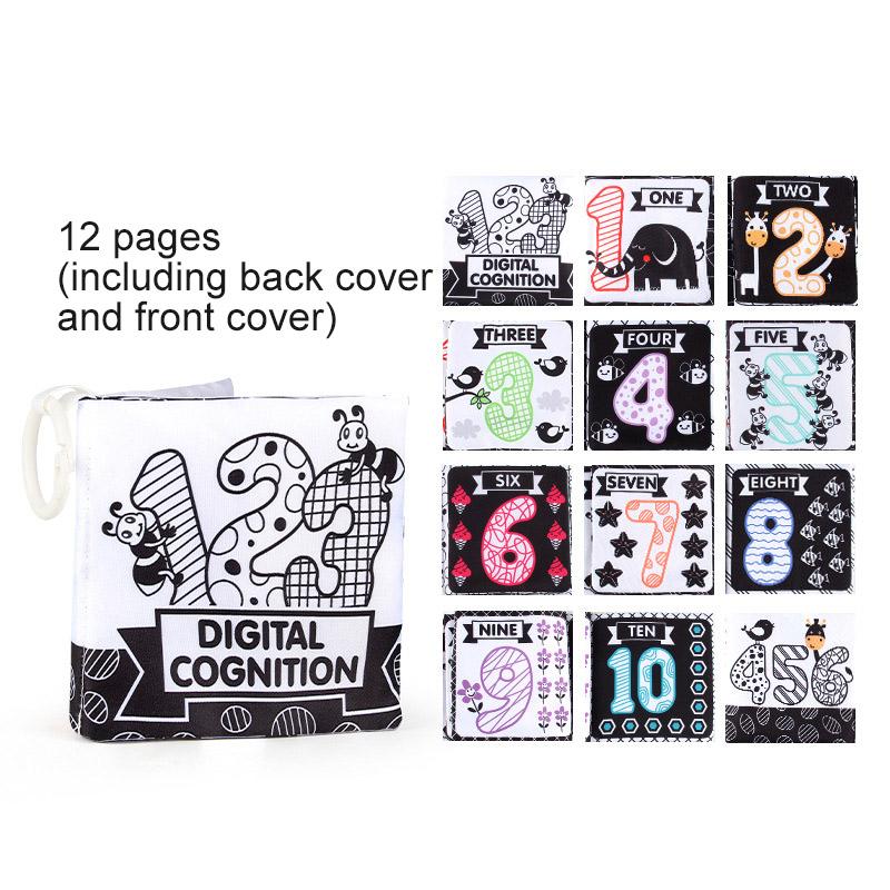 12 Page Cloth Book Montessori Touch And Feel Infant Soft Books Cartoon Animals Interactive Early Education Toys For Baby