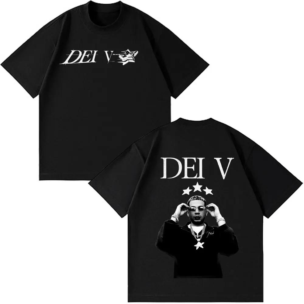 Rapper Dei V Quien Es Dei V Tour 2026 Print T Shirt Unisex Women Vintage Tshirt Shortsleeved Cotton Casual Gothic Punk Tshirts