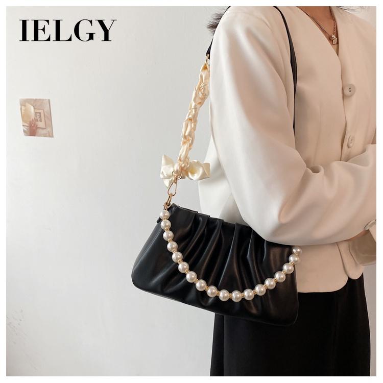 IELGY High-grade Pearl Fold Clouds Underarm Bag Crowdsourcing Women New Summer Joker Shoulder Messenger Bag