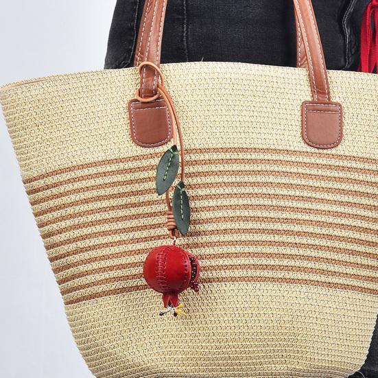 Bag Pendant Imitation Leather Hand-Stitched 3D Pomegranate Design Key Chain Wear-Resistant Bag Accessory