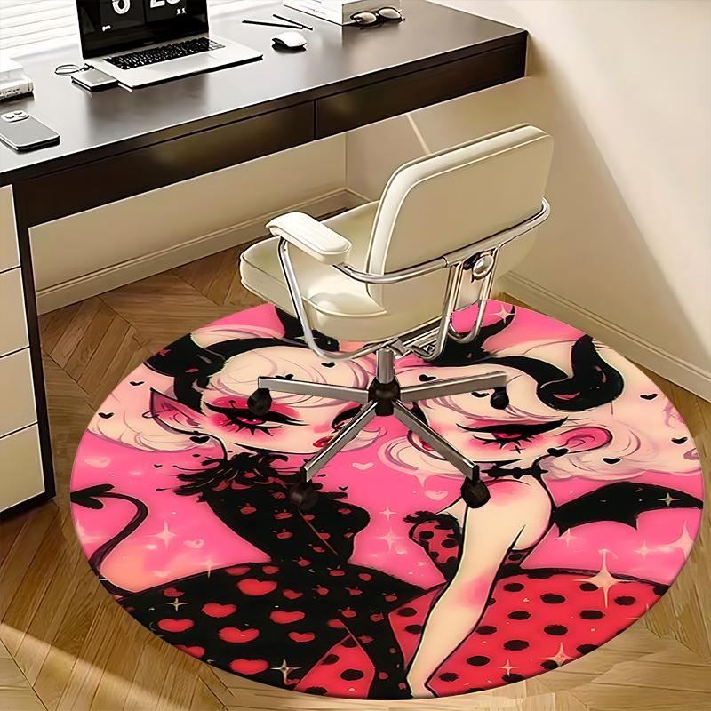 Charming Devil Twin Girls Round Chair Mat - Cute Home Decor, Office Rug, Gift for Any Room0472b