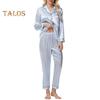 2 Piezas Conjunto de Pijama de Satén de Seda para Mujer Solapa Abotonada Tops y Pantalones Conjunto Raya Suelta Camisa para Dormir y Pantalones de Cintura Elástica Ropa de Dormir