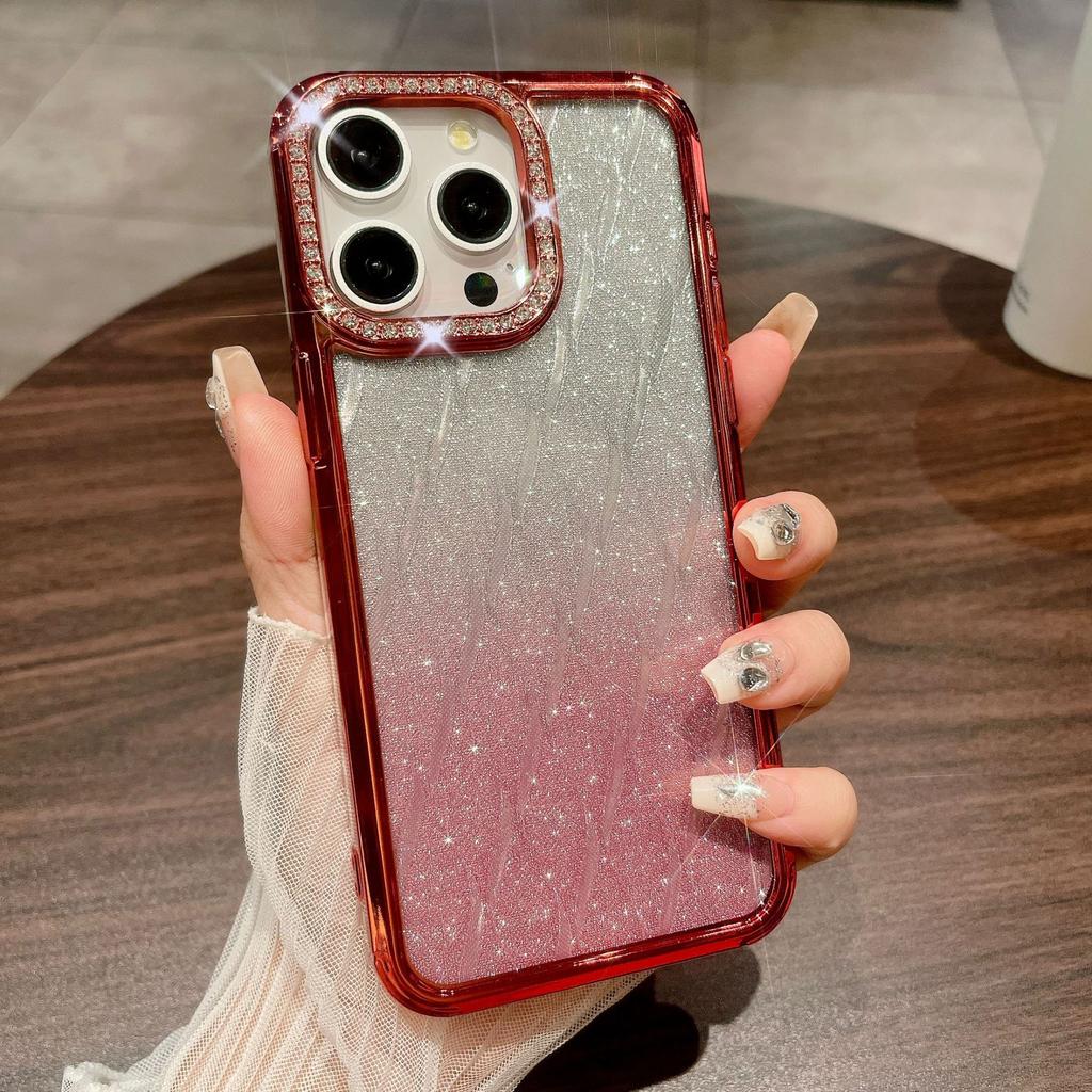 Rhinestone Checkered Gradient Glitter Is Suitable for IPhone 15Promax Phone Cases, IPhone14 Electroplated Anti-drop Full Package 13