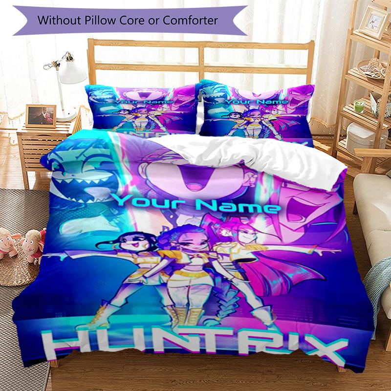 Huntrix Adventure Custom Name Text Print 1Pc Bedding Set Duvet Cover With Two Pillowcases Soft Bed Linen For Household Bedroom