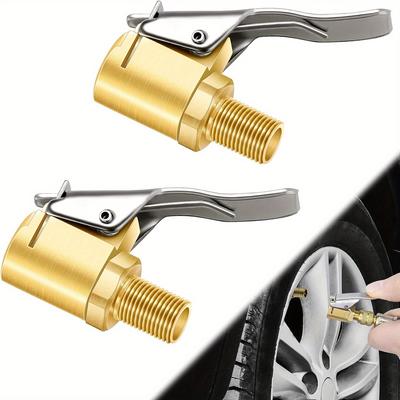 2Pc Brass Locking Tire Air Chuck, Tire Inflator Hose Adapter No Air Leakage Air Compressor Pump Clip On Tire Chucks Tire Nozzle with Tire Valve Thread