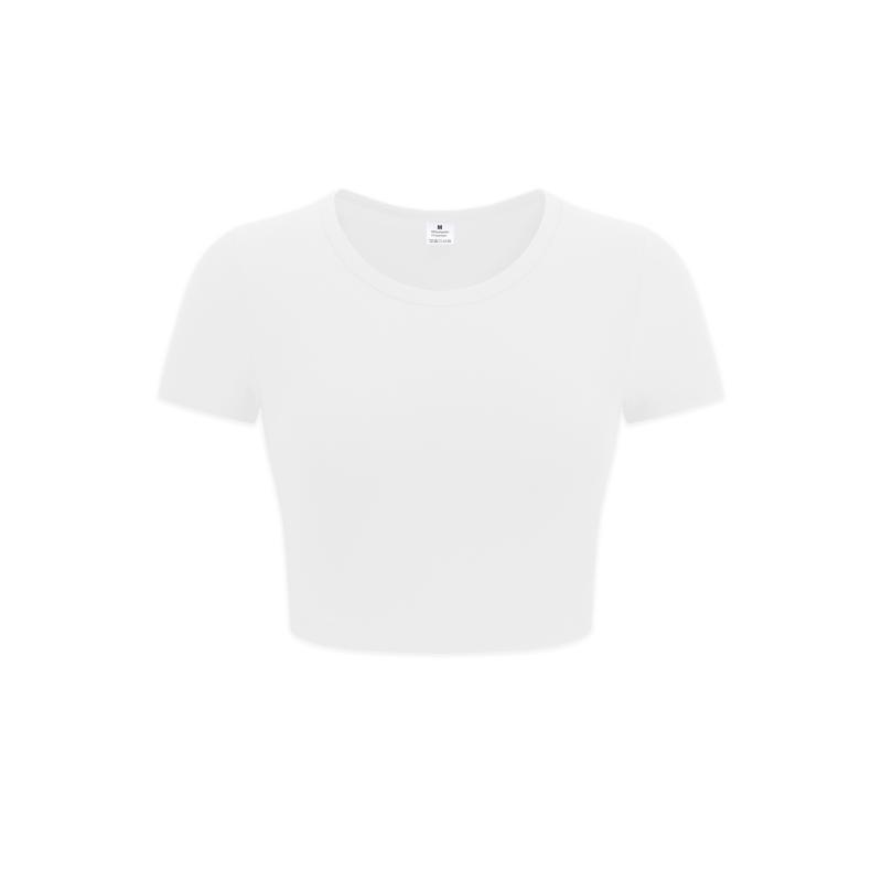 Summer New Short-sleeve T-shirt for Women, Casual Solid Color Ultra-short Round-neck Top