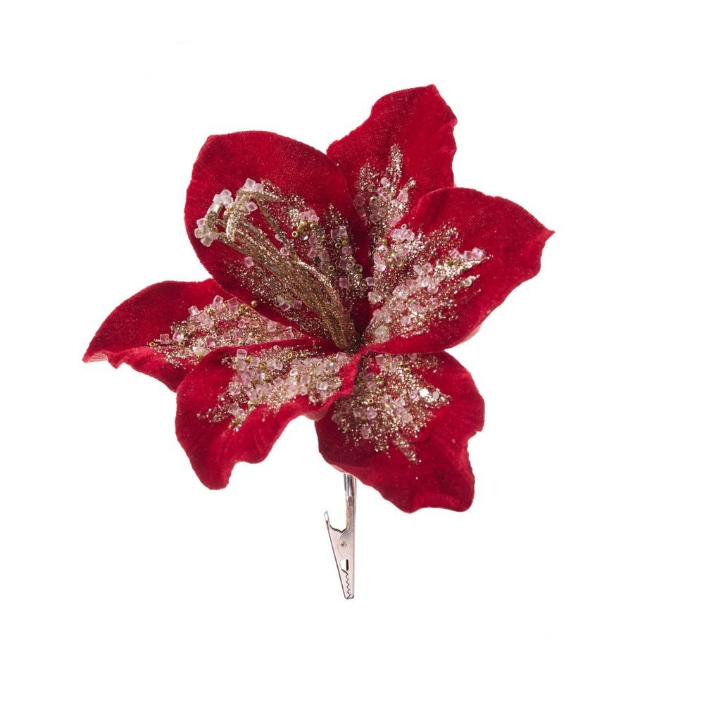 19cm Artificial Poinsettia Glitter Flower Glitter Sequin Fake Christmas Flowers Flannel Simulation 3D Simulation Flower