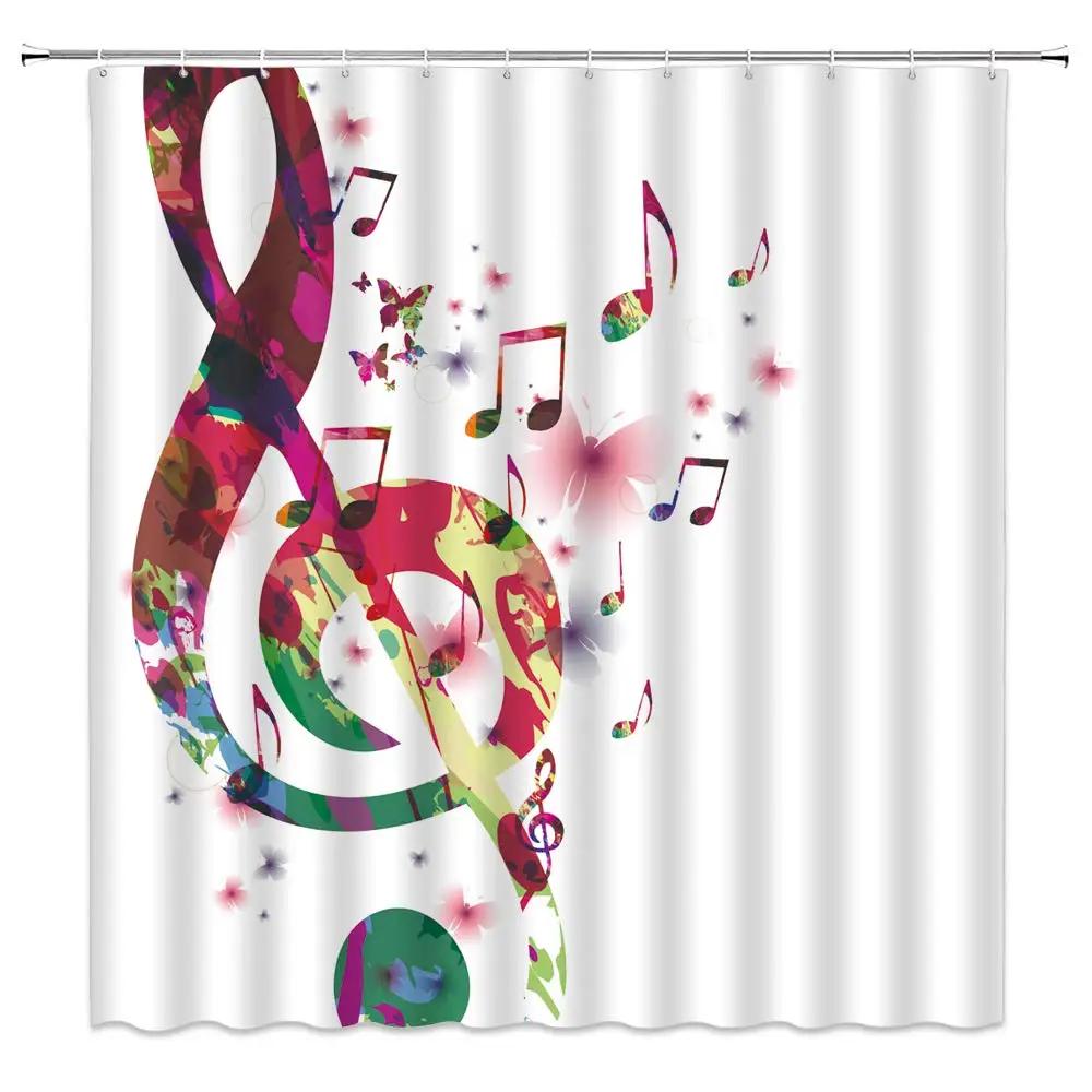 

Music Shower Curtain,Black And White Music Notes Bathroom Shower Curtains Polyester Fabric Fashion Gray Bathroom Set With Hooks W60H190(CM)-1 Pcs
