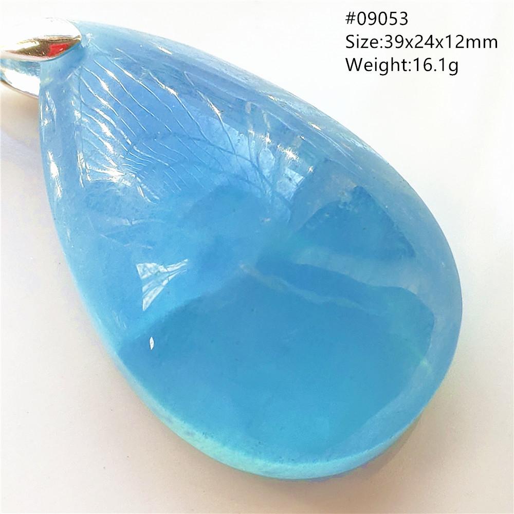 Natural Blue Aquamarine Oval Pendant Jewelry For Women Men Dark Aquamarine Necklace Fashion Brazil AAAAAA