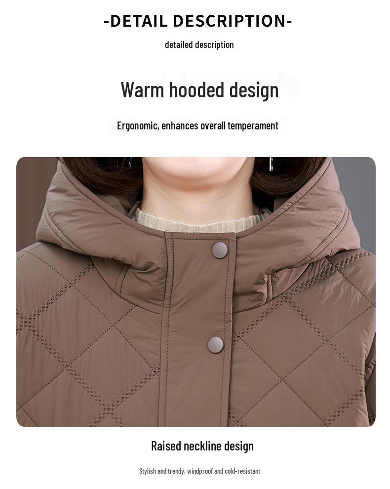 Damen Winter 2024 Rautenmuster Kapuzen Daunen Baumwollmantel für Mütter mittleren Alters
