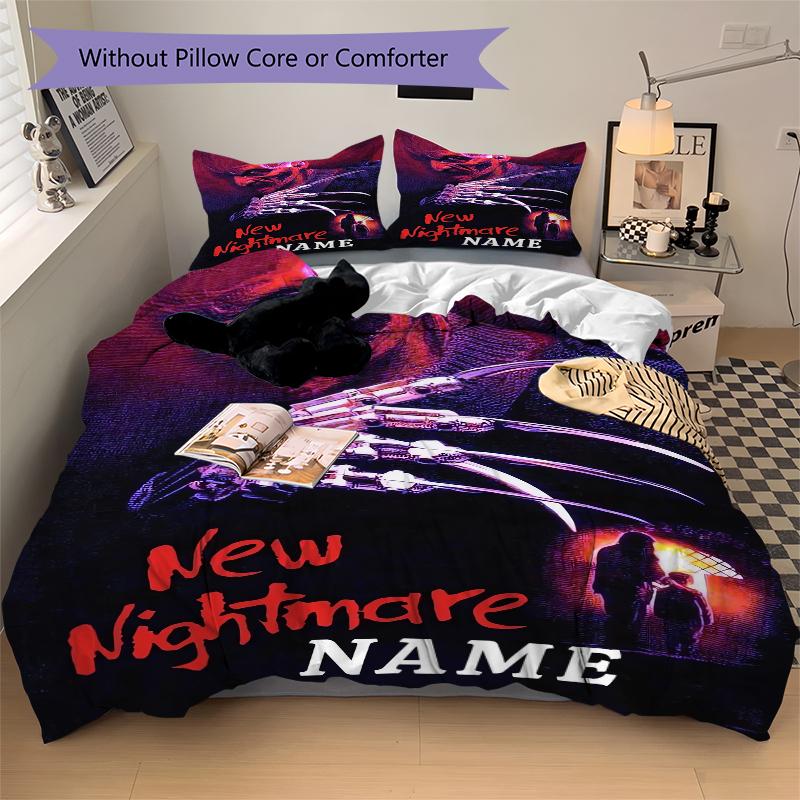 Custom Textile Nightmare Horror Bedding 3 Piece Set HD Print Duvet Cover Pillowcases for Teens Adult Bedroom Decoration