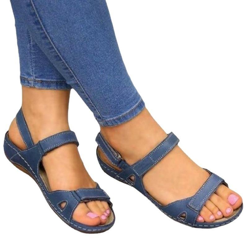 Spring and summer new flat-bottomed muffin women's sandals thick-soled Velcro hollowed-out wedge heel beach sandals women