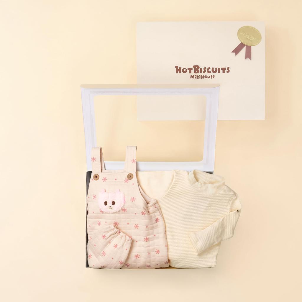 MIKI HOUSE HOT BISCUITS Overalls Gift Set for Boys and Girls, Baby Clothes, Baby Gift, Ivory, 70cm, Box Included, 74-9911-689