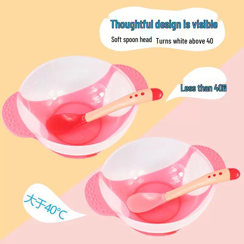 Temperature-Sensitive Baby Tableware Set: Suction Bowl, Soft Spoon, and Fork for Newborns