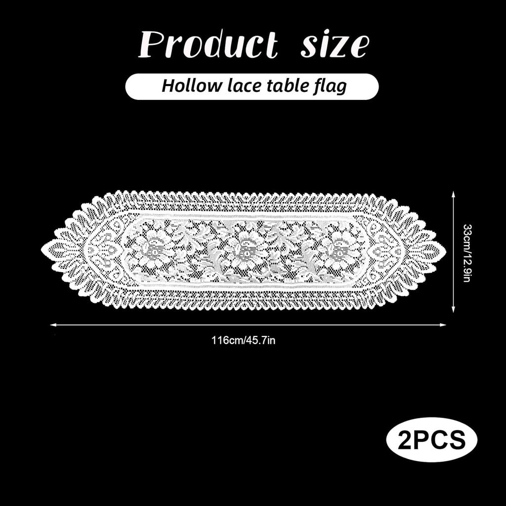 2 Pack 12.9x45.7 Inch Lace Rectangular Table Runner,White Dresser Scarf Doilies,Coffee Table Runner for Bedroom Furniture, Home Decor
