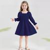 Girls' Fashion Cute Solid Color Square Neck Sleeve Ruffled High-Waisted Lace-Trimmed Full-Skirt Dress