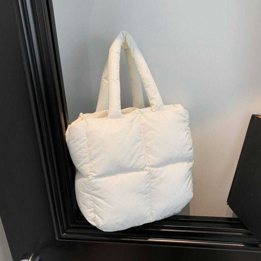 Padded Cloud Tote Bag Solid Color Puffy Shoulder Bag Casual Space Cotton Handbag Unisex