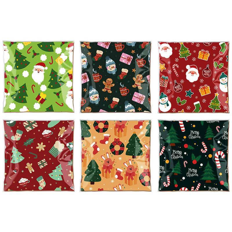 100PCS Christmas Gift Bags Xmas Candy Cookie Self-Adhesive Bag Baking Packaging Bags for Biscuits Cookies Party Decoration