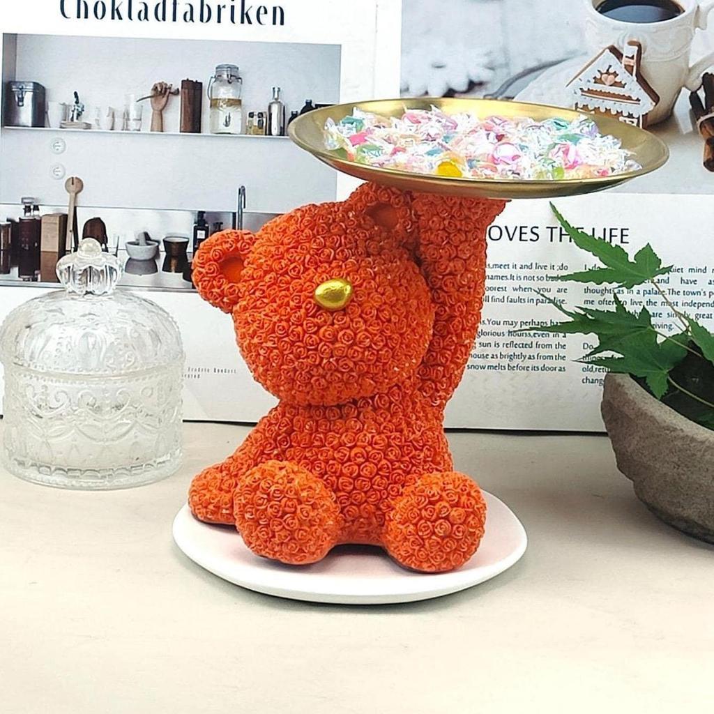 Creative Light Luxury Violent Rose Bear Ornament Storage Tray Living Room Bedroom Wine Cabinet Decoration Luxury Ornament