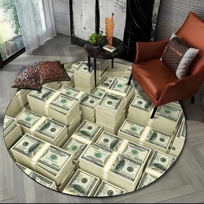3D Illusion Dollar Euro Money Pattern Round Carpet for Living Room Bedroom Sofa Playroom Decor Kids Non-slip Floor Mat Area Rug