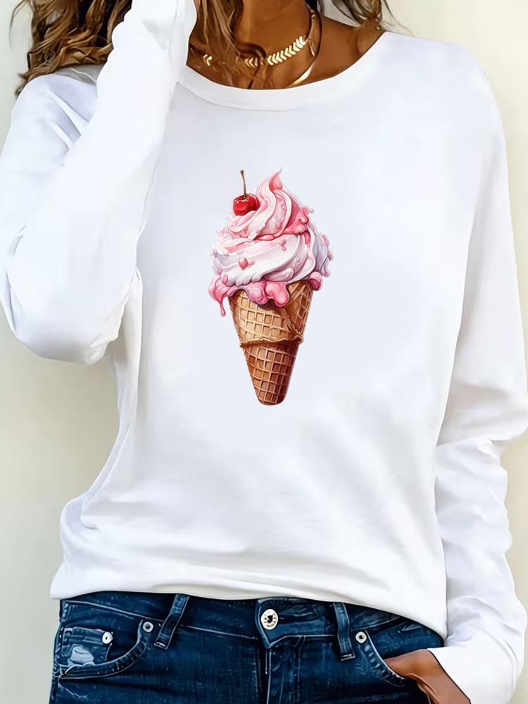 (Asian Size) sweet flower cute 90s Tee Lady Printed  Female Clothing Women T Shirt Casual Fashion Top Long Sleeve  Graphic T-shirts