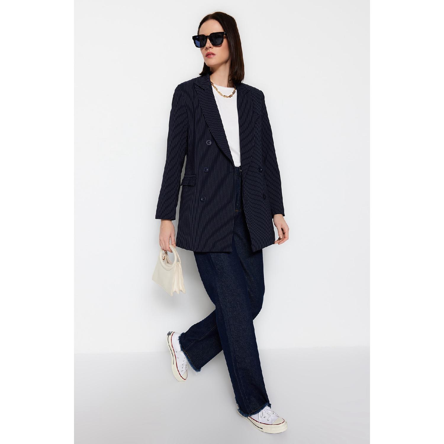 

Темно-синяя полосатая куртка на тканой подкладке с застежкой на пуговицах Tctss23ck00106 36