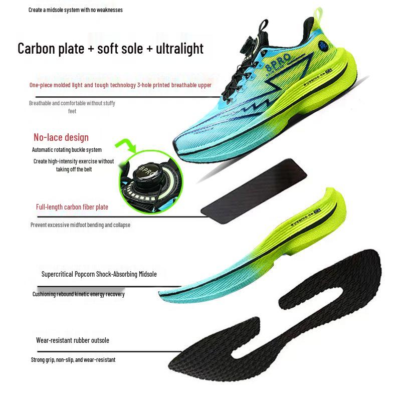 Red Rabbit 8Pro Carbon Fiber Running Shoes with Shock Absorption & Rotary Buckle for Men, Women, Teens, and Students