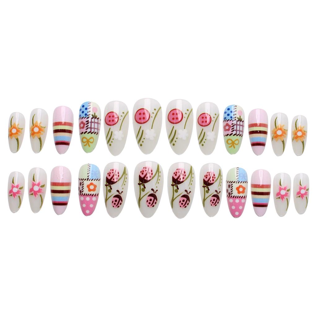 24pcs Almond Shape False Nails Multicolor UV Coated Reusable Fake Nails for Various Occasions