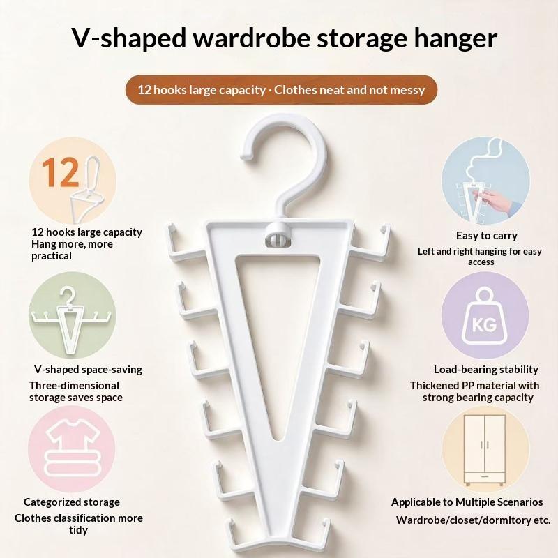 Over Door Hanger Organizer 1/2 Pack White V-Shaped 12 Hooks 360° Rotation for Small Space Clothes Storage