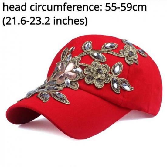 Women Casual Baseball Cap Glitter Crystal Flower Hat Diamond Travel Outdoor Hat