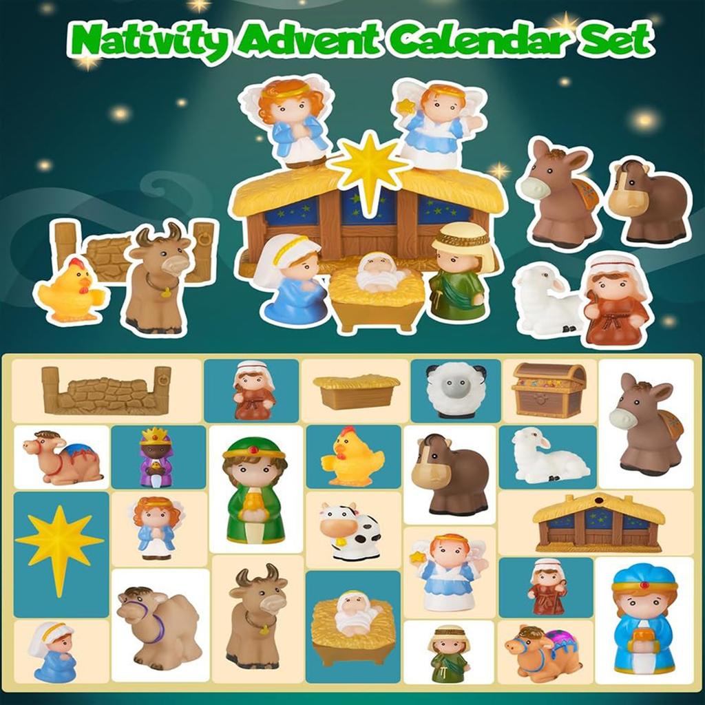 Nativity Advent Calendar, 25PCS Story Nativity Scene Playset, Religious Advent Calendar