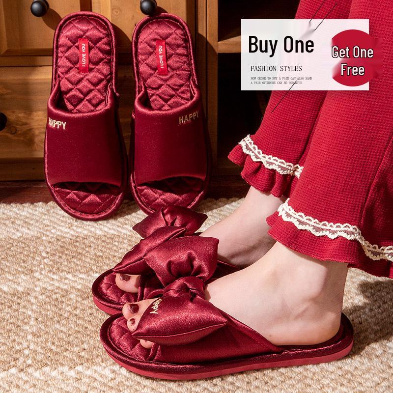 Luxurious Red Wedding Slippers: Festive Indoor Dowry Summer Shoes for Couples