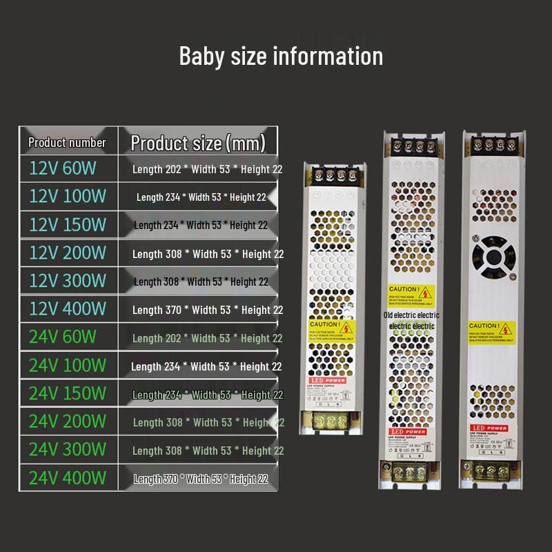 LED Ultra-Thin Fabric Light Box Switchable Power Supply, 12V/24V, Long Strip, 60W to 400W